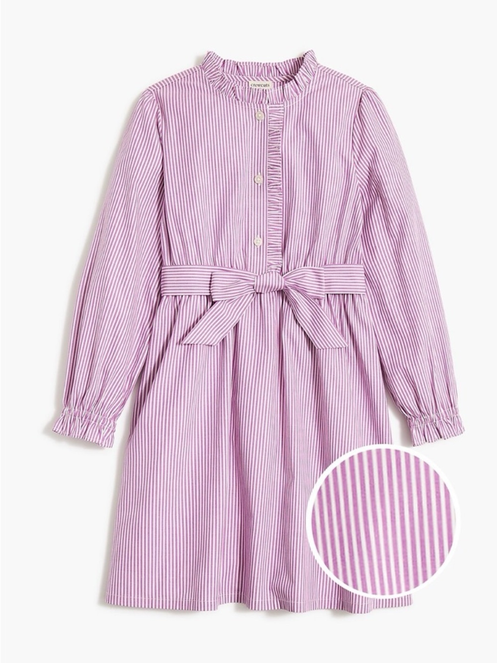 Crewcuts Girls Shirt Dress Striped Purple White Ruffle Knee Length Size 10